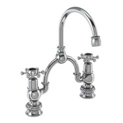 Burlington Birkenhead Regent Black 2TH Bridge Curved Spout Basin Mixer (230mm centers)