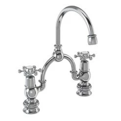 Burlington - Birkenhead Regent 2 Tap Hole Bridge Curved Spout Basin Mixer (230mm centers) w Invisible Overflow
