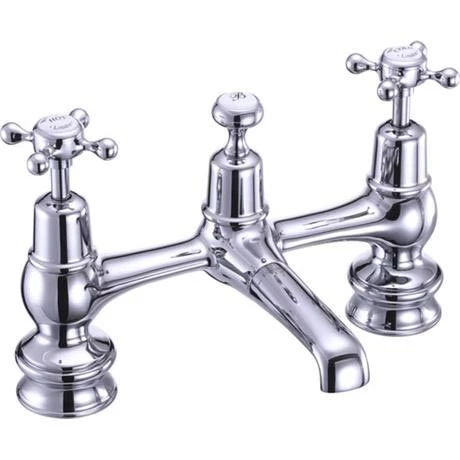 Burlington Claremont Regent - Chrome 2 Tap Hole Bridge Basin Mixer with Plug & Chain - CLR10 1 Burlington Claremont Regent - Chrome 2 Tap Hole Bridge Basin Mixer with Plug & Chain - CLR10