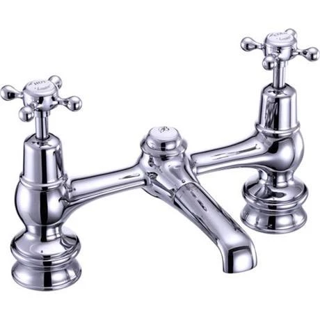 Burlington Claremont Regent - Chrome 2 Tap Hole Bridge Basin Mixer with Plug & Chain - CLR10 2 Burlington Claremont Regent - Chrome 2 Tap Hole Bridge Basin Mixer with Plug & Chain - CLR10 - Image 2