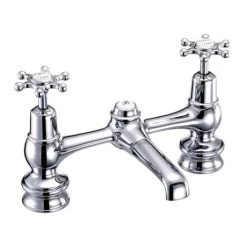 Burlington Birkenhead Regent Chrome 2 Tap Hole Bridge Basin Mixer with Plug and Chain - BIR10
