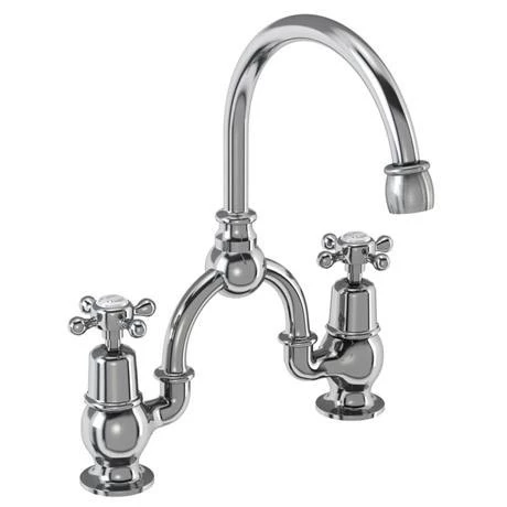 Burlington - Birkenhead 2TH Bridge Curved Spout Basin Mixer (200mm centers) w Plug & Chain 1 Burlington - Birkenhead 2TH Bridge Curved Spout Basin Mixer (200mm centers) w Plug & Chain