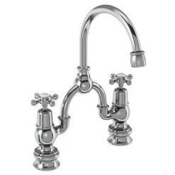 Burlington Birkenhead Regal Bridge Curved Spout Basin Mixer (200mm centers) w Plug & Chain
