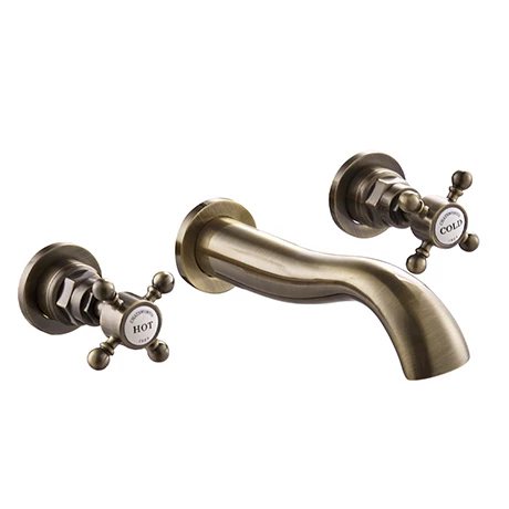 Chatsworth 1928 Antique Brass Wall Mounted Crosshead Basin Mixer Tap 1 Chatsworth 1928 Antique Brass Wall Mounted Crosshead Basin Mixer Tap