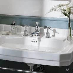Burlington Claremont Chrome 3TH Basin Mixer with Pop Up Waste - CL12 -Basin Taps Shop CL12 D3 460