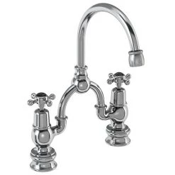 Burlington Claremont Regent Black 2TH Bridge Curved Spout Basin Mixer (200mm centers)