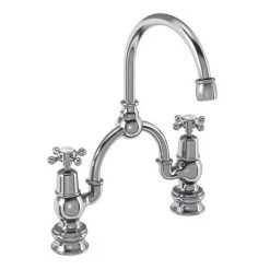 Burlington - Claremont Regent 2TH Bridge Curved Spout Basin Mixer (230mm centers) w Invisible Overflow