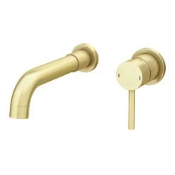 Arezzo Round Brushed Brass Wall Mounted (2TH) Basin Mixer Tap