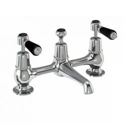 Burlington Kensington Black Bridge Basin Mixer with Plug & Chain Waste