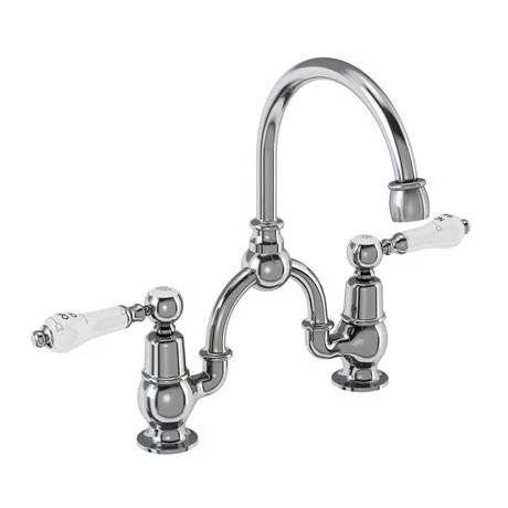 Burlington Kensington Bridge Curved Spout Basin Mixer (200mm centers) w Plug & Chain 1 Burlington Kensington Bridge Curved Spout Basin Mixer (200mm centers) w Plug & Chain