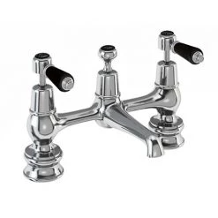 Burlington Kensington Regent Black Bridge Basin Mixer with Plug & Chain Waste