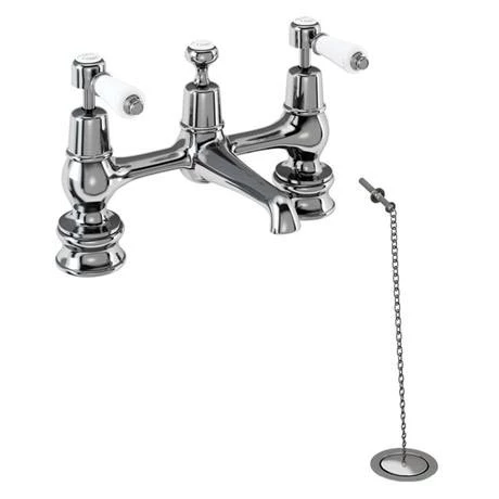 Burlington Kensington Regent 2 Tap Hole Bridge Basin Mixer w/ Plug & Chain - KER10 1 Burlington Kensington Regent 2 Tap Hole Bridge Basin Mixer w/ Plug & Chain - KER10