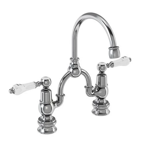 Burlington Kensington Regent Bridge Curved Spout Basin Mixer (200mm centers) w Plug & Chain 1 Burlington Kensington Regent Bridge Curved Spout Basin Mixer (200mm centers) w Plug & Chain