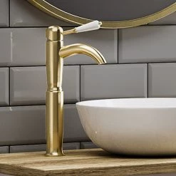 Lancaster Traditional Brushed Brass Tall Mono Basin Mixer