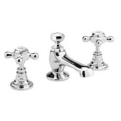 Old London - Chrome Edwardian 3 Tap Hole Basin Mixer with Pop-up Waste - LDN307