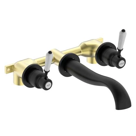 Lancaster Traditional Matt Black Wall Mounted Lever Basin Mixer Tap 2 Lancaster Traditional Matt Black Wall Mounted Lever Basin Mixer Tap - Image 2