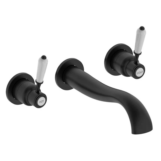 Lancaster Traditional Matt Black Wall Mounted Lever Basin Mixer Tap 1 Lancaster Traditional Matt Black Wall Mounted Lever Basin Mixer Tap