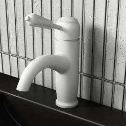 Lancaster Traditional Matt White Single Lever Mono Basin Mixer Tap