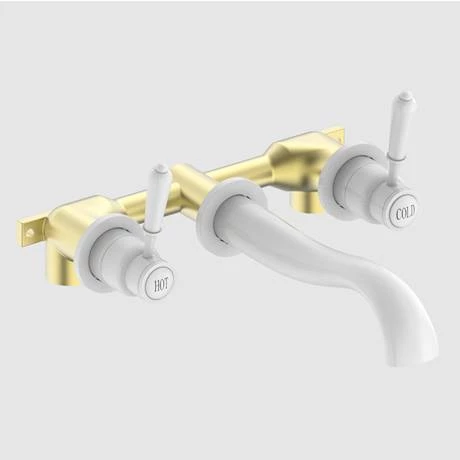 Lancaster Traditional Matt White Wall Mounted Lever Basin Mixer Tap 2 Lancaster Traditional Matt White Wall Mounted Lever Basin Mixer Tap - Image 2