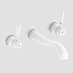 Lancaster Traditional Matt White Wall Mounted Lever Basin Mixer Tap