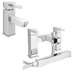 Prime Modern Basin and Bath Shower Mixer Taps Pack - Chrome