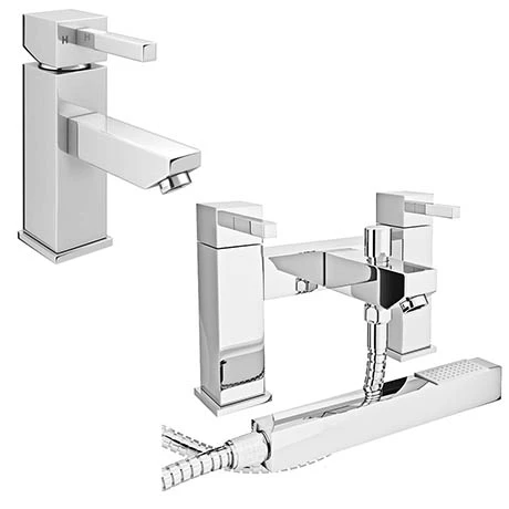 Prime Modern Basin and Bath Shower Mixer Taps Pack - Chrome 1 Prime Modern Basin and Bath Shower Mixer Taps Pack - Chrome