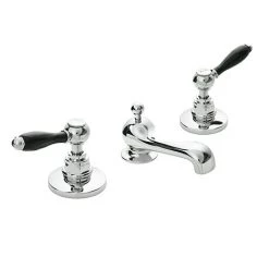 Imperial Radcliffe Chrome 3-Hole Basin Mixer with Black Levers + Waste