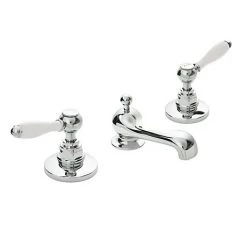 Imperial Radcliffe Chrome 3-Hole Basin Mixer with White Levers + Waste