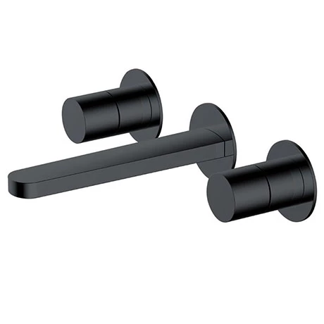 RAK Petit Round Wall Mounted 3 Hole Basin Mixer Matt Black - RAKPER3010B 1 RAK Petit Round Wall Mounted 3 Hole Basin Mixer Matt Black - RAKPER3010B