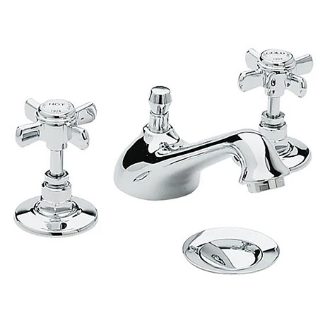 Heritage - Dawlish 3 Hole Basin Mixer with Pop-up Waste - Chrome - TDCC06 1 Heritage - Dawlish 3 Hole Basin Mixer with Pop-up Waste - Chrome - TDCC06
