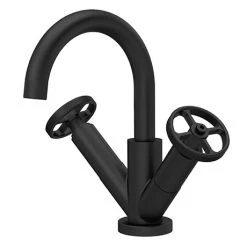 Hudson Reed Revolution Industrial Matt Black Mono Basin Mixer with Swivel Spout and Click Clack Waste - TIW415