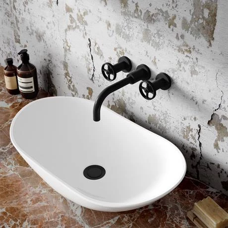 Hudson Reed Revolution Industrial 3TH Wall Mounted Basin Mixer - Matt Black - TIW417 2 Hudson Reed Revolution Industrial 3TH Wall Mounted Basin Mixer - Matt Black - TIW417 - Image 2