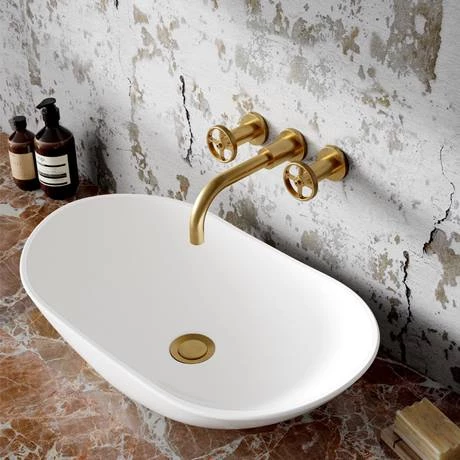 Hudson Reed Revolution Industrial 3TH Wall Mounted Basin Mixer - Brushed Brass - TIW817 2 Hudson Reed Revolution Industrial 3TH Wall Mounted Basin Mixer - Brushed Brass - TIW817 - Image 2
