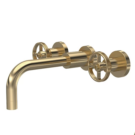 Hudson Reed Revolution Industrial 3TH Wall Mounted Basin Mixer - Brushed Brass - TIW817 1 Hudson Reed Revolution Industrial 3TH Wall Mounted Basin Mixer - Brushed Brass - TIW817