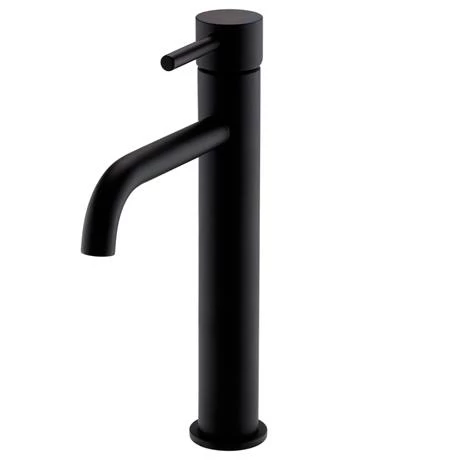 Toreno Matt Black Round High Rise Mono Basin Mixer Tap 2 Toreno Matt Black Round High Rise Mono Basin Mixer Tap - Image 2