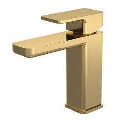 Venice Cubo Brushed Brass Mono Basin Mixer with Push Button Waste
