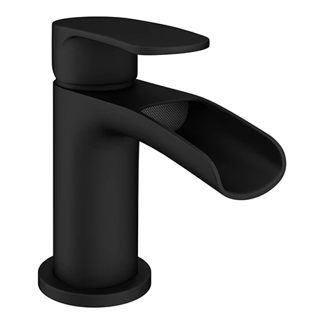Valencia Matt Black Waterfall Basin Mixer Tap + Waste 1 Valencia Matt Black Waterfall Basin Mixer Tap + Waste